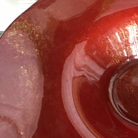 Large Round Glass Red and Gold Decorative Bowl - Picture 5 of 5